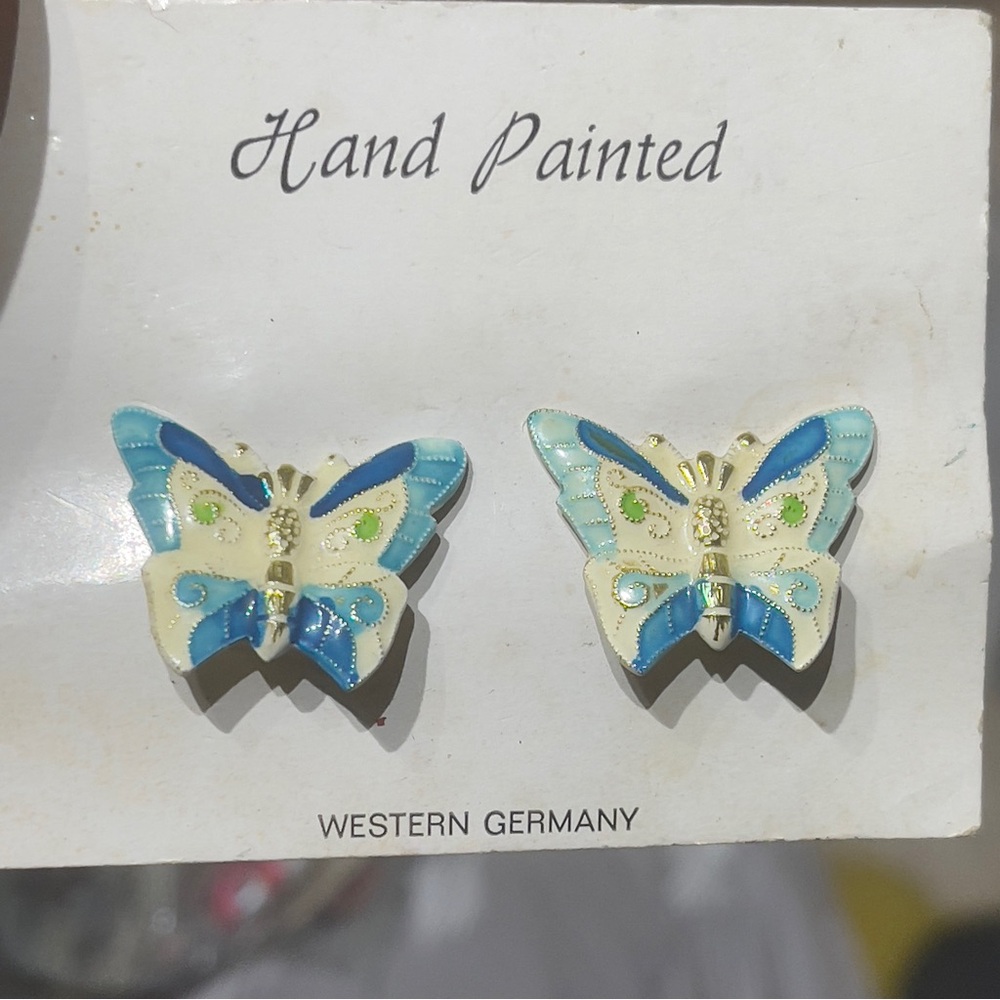 Hand Painted Butterfly Clip-On Earrings – Western Germany